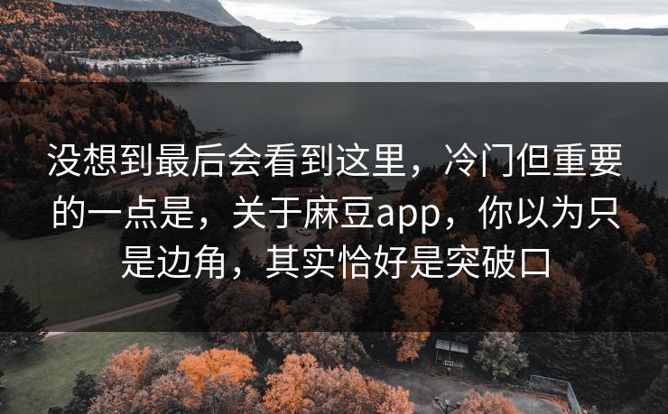 没想到最后会看到这里，冷门但重要的一点是，关于麻豆app，你以为只是边角，其实恰好是突破口  第1张