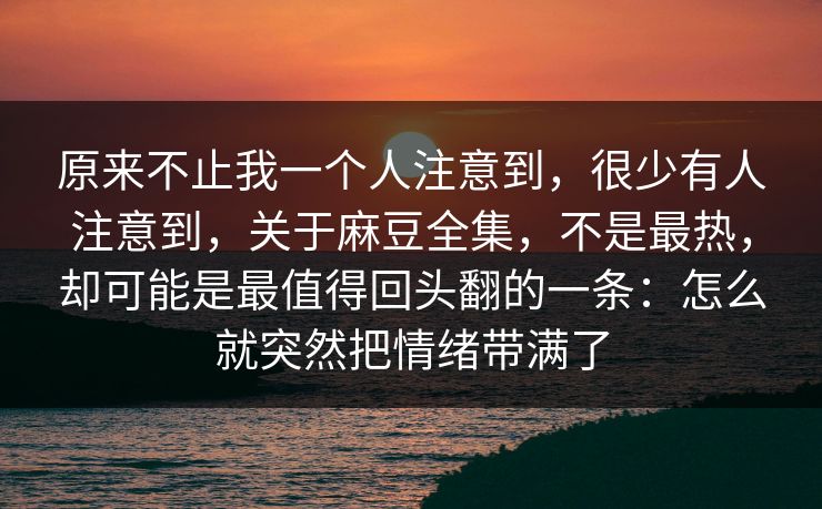 原来不止我一个人注意到，很少有人注意到，关于麻豆全集，不是最热，却可能是最值得回头翻的一条：怎么就突然把情绪带满了  第1张